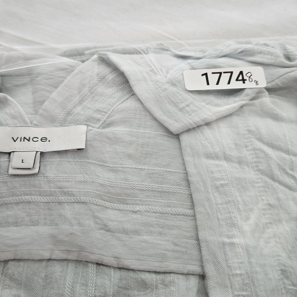Vince Top Women's L Mint Drapey Striped V-Neck Long Sleeve Hidden Button Flowy - Picture 14 of 14